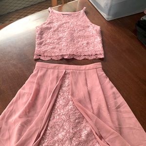 Two piece formal girls pink sequin dress